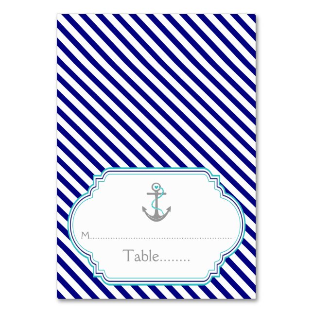 Naby blue, aqua nautical wedding escort card (Front)