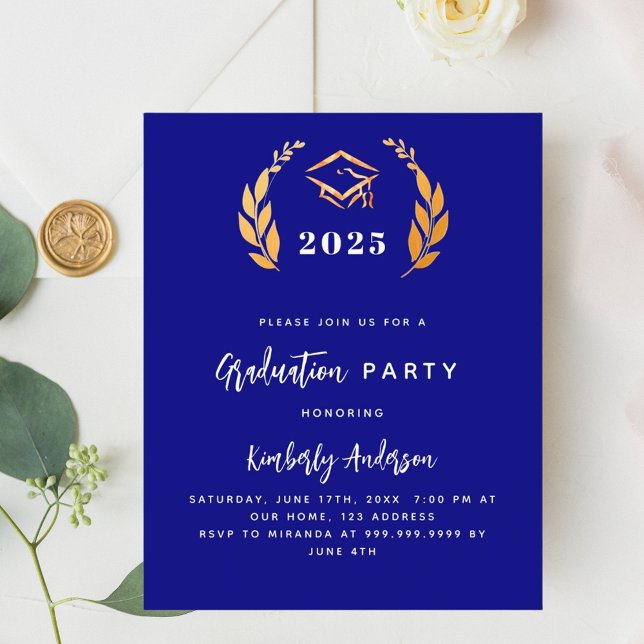 Naby blue gold wreath Graduation Party invitation (Creator Uploaded)
