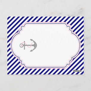 Naby blue, pink nautical wedding table number postcard