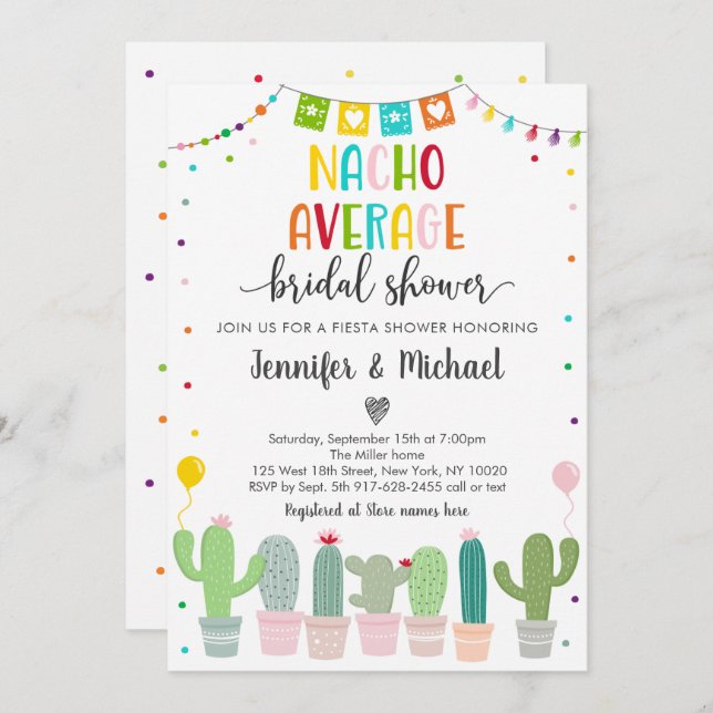 Nacho Average Bridal Shower Cactus Fiesta Invitation (Front/Back)