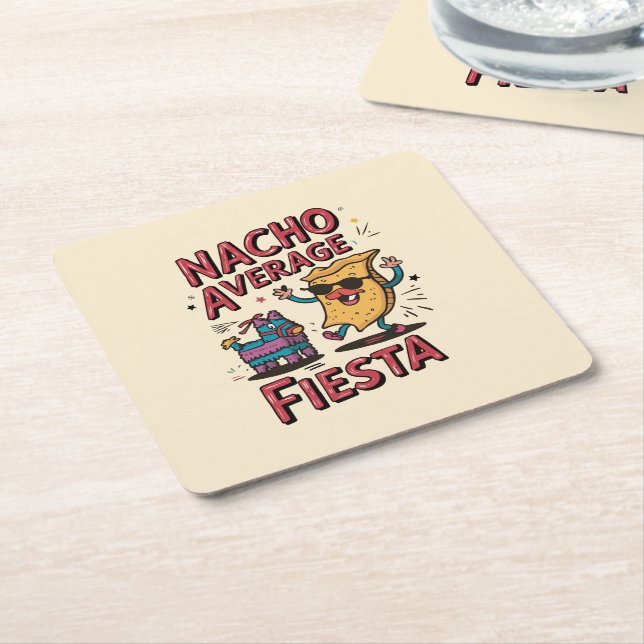 Nacho Average Fiesta – Fun, Colourful Nacho Design Square Paper Coaster (Angled)