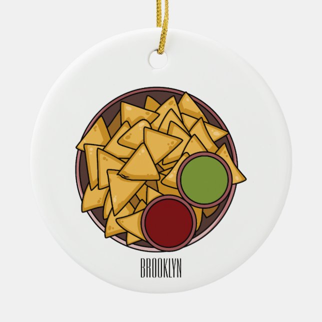 Nachos cartoon illustration  ceramic tree decoration (Front)