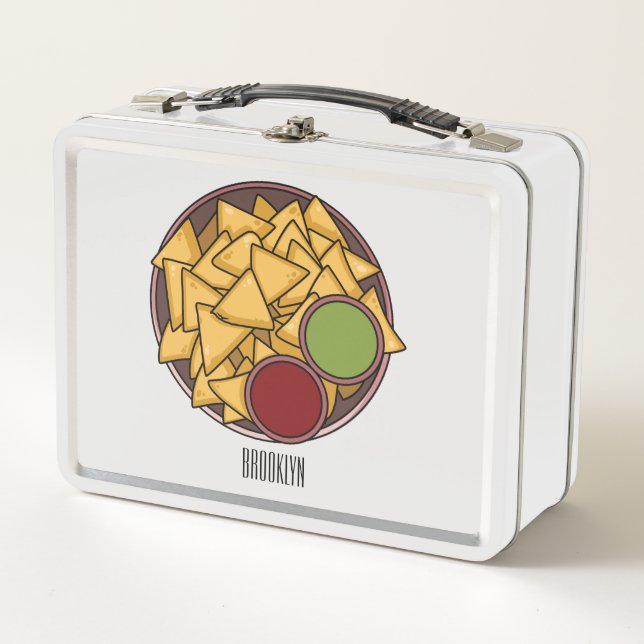Nachos cartoon illustration  metal lunch box (Front)
