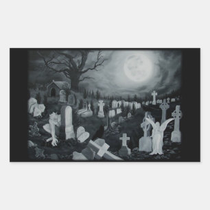 Nachts auf dem Friedhof - Engel mit Teufel Rectangular Sticker
