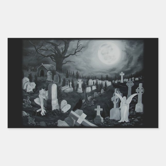 Nachts auf dem Friedhof - Engel mit Teufel Rectangular Sticker (Front)