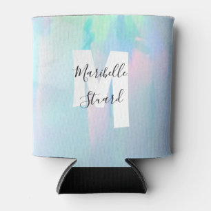 Nacre coastal tropical elegant beach Monogram Can Cooler