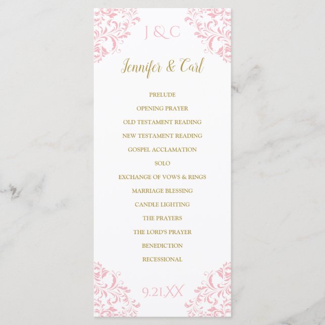 Nadine Wedding Program | Tea-Length (Pink & Gold) Programme (Front)