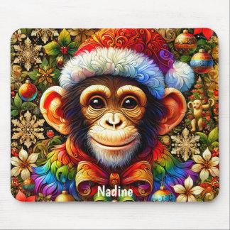 NADINE ~ Zany CHIMPANZEE Christmas  Mouse Pad