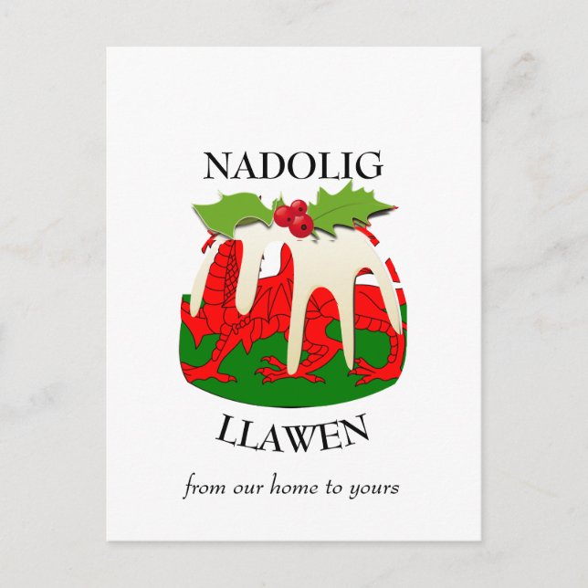 Nadolig Llawen WALES Welsh Merry Christmas Pudding Postcard (Front)