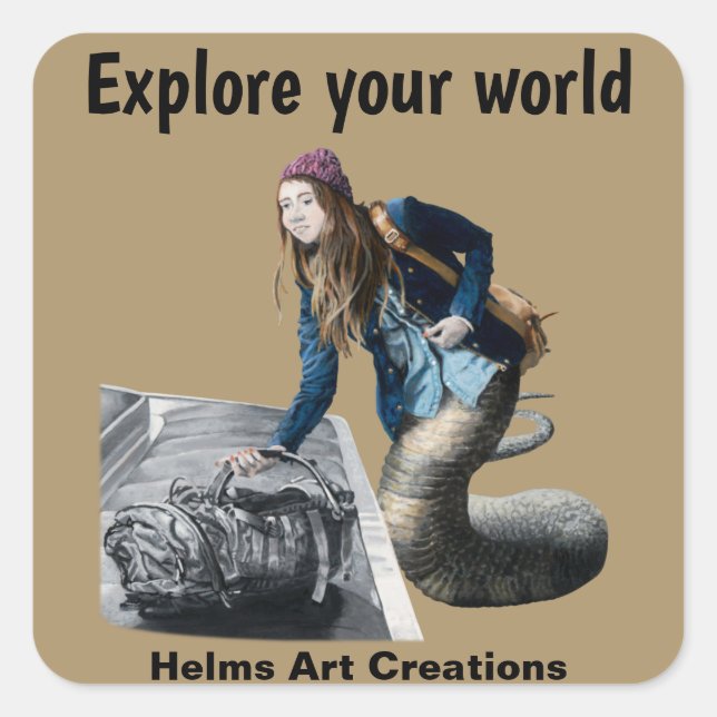Naga Exploring World Travel Fantasy Art Stickers (Front)