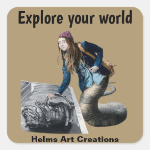 Naga Exploring World Travel Fantasy Art Stickers