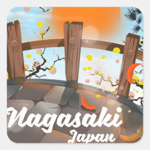 Nagasaki Japanese blossom poster. Square Sticker