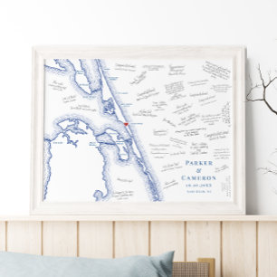 Nags Head NC Map Elegant Wedding Guest Book Poster