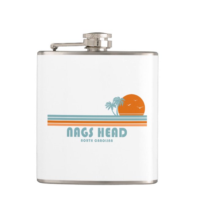 Nags Head North Carolina Sun Palm Trees Hip Flask (Front)