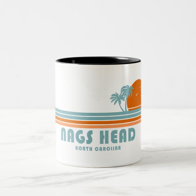 Nags Head North Carolina Sun Palm Trees Two-Tone Coffee Mug (Center)