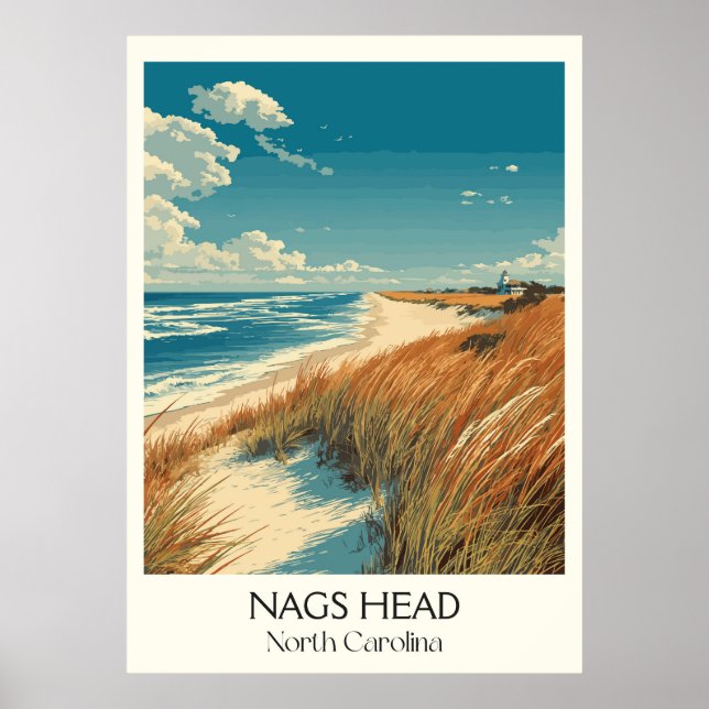 Nags Head North Carolina Vintage Beach Dunes Art Poster (Front)