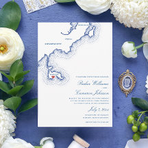 Nahant MA Map Elegant Navy Blue Wedding