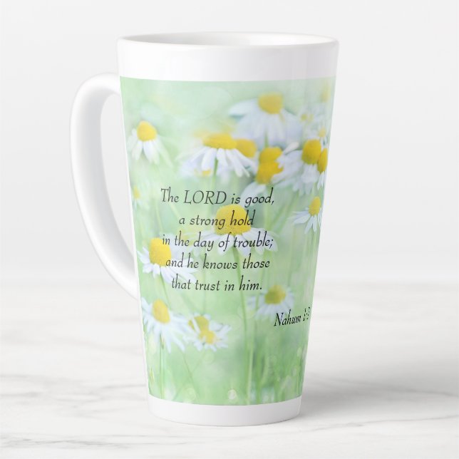 Nahum 1:7 latte mug (Left Angle)