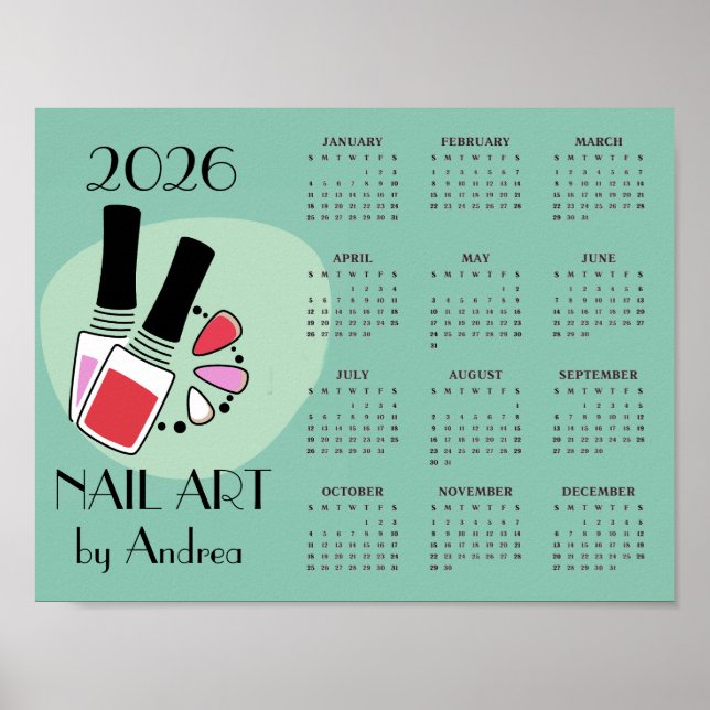 Nail Art Manicure Design 2026 Calendar Poster (Front)