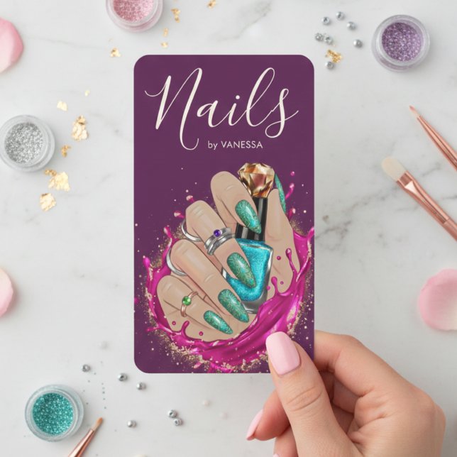 Nail Art Studio Manicurist Artist Pink Purpule Business Card (Creator Uploaded)