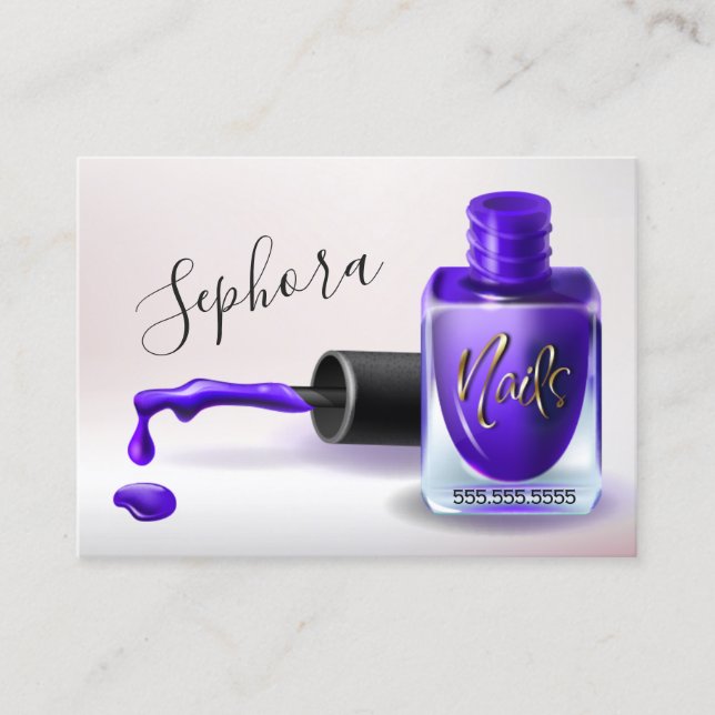 Nail Art Technician  - Purple Nail Polish Business Card (Front)