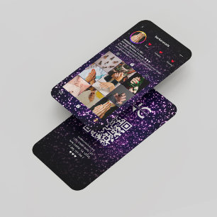 Nail Artist Black Purple Glitter Instagram Modern Business Card
