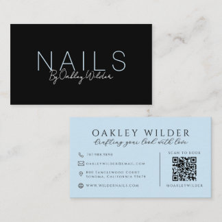 Nail Artist Black Sky Blue QR Code Business Card