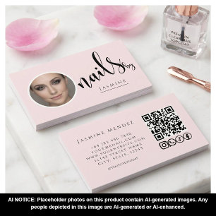 Nail Artist Blush Pink Photo QR Code Social Icons  Business Card