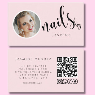 Nail Artist Blush Pink Photo QR Code Social Icons  Business Card