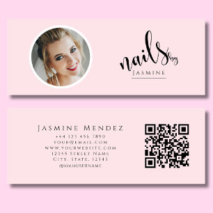 Nail Artist Blush Pink Professional Photo Qr Mini Business Card