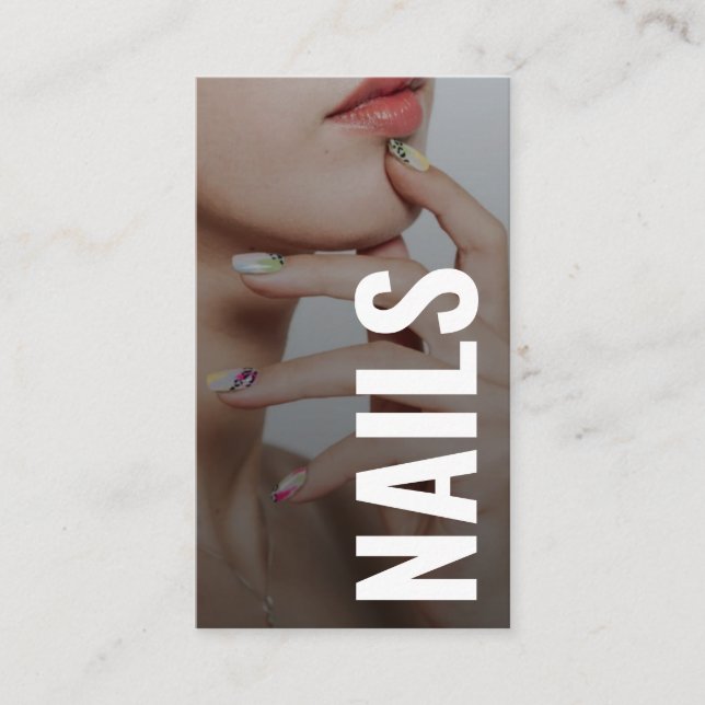 Nail Artist Bold Script Typography Photo  Business Card (Front)