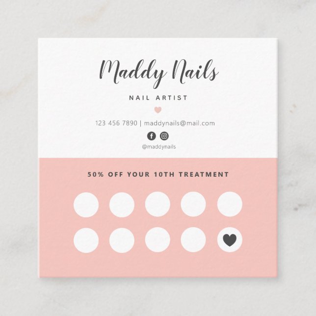 Nail Artist Business Cards, Nail Loyalty Cards (Front)