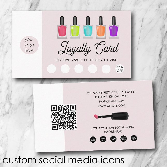 Nail Artist Business Logo QR Code Loyalty  Card (Nail Artist Business Logo QR Code Loyalty Business Card)