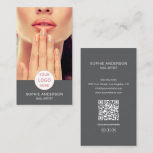 Nail Artist Custom Logo Photo Grey Business Card