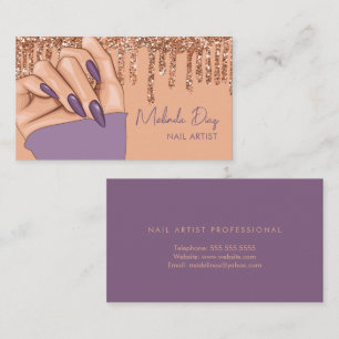 Nail Artist Designer Salon Faux Glitter Purple Business Card