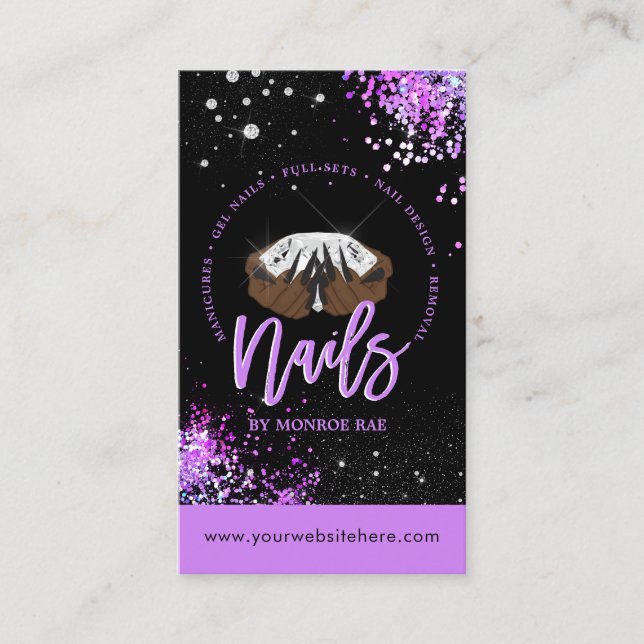 Nail artist diamond logo glitter nail shop & salon business card (Front)