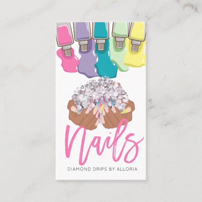 Nail Artist Dripping Polish Hand Logo Nail Salon   Business Card (Front)