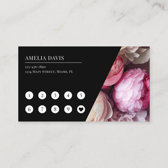 Nail Artist Elegant Floral Black Pink Manicurist Loyalty Card (Back)
