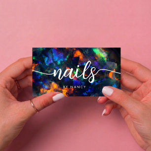 nail artist elegant script typography opal stone business card