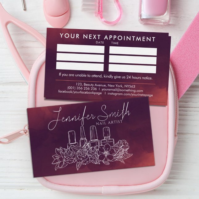 Nail Artist - floral line art illustration Business Card (Creator Uploaded)