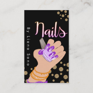 Nail Artist Glow Script Hand Drawn Illustration Business Card