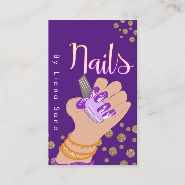Nail Artist Glow Script Hand Drawn Illustration Business Card (Front)