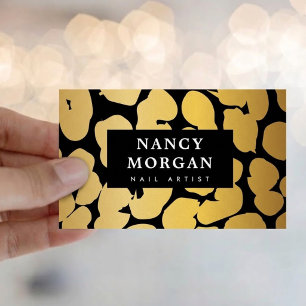 Nail Artist Gold Black Leopard Print Qr Code Business Card