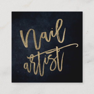Nail artist gold typography black watercolor square business card