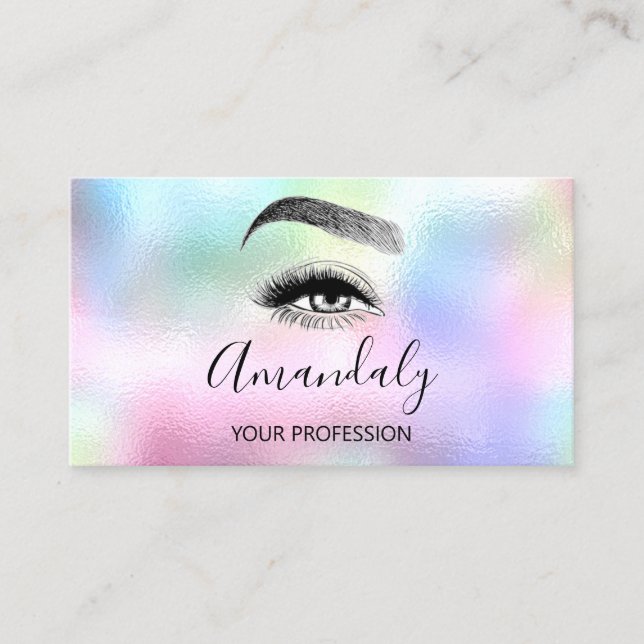Nail Artist Lash Friseur Logo Hologramm Pink Business Card (Front)