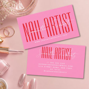 Nail artist modern typography script pink business card