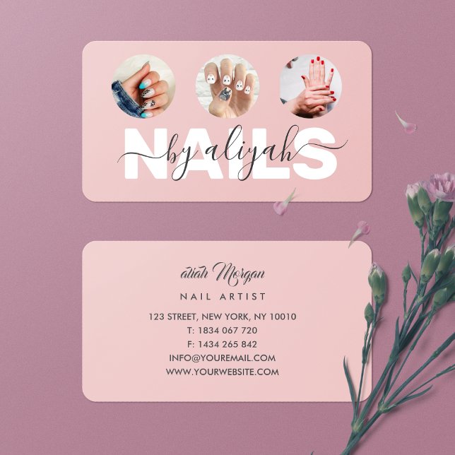 Nail Artist  Nails Typography Blush Pink Photo   Business Card (Creator Uploaded)