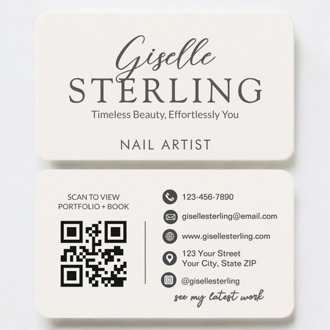 Nail Artist Neutral QR Code Business Card (Creator Uploaded)