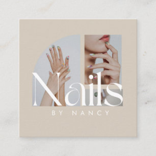Nail Artist Photo Collage Beige   Square Business Card