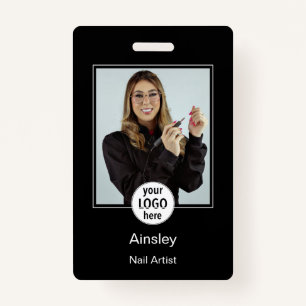 Nail Artist Photo Logo Black White Name ID Badge